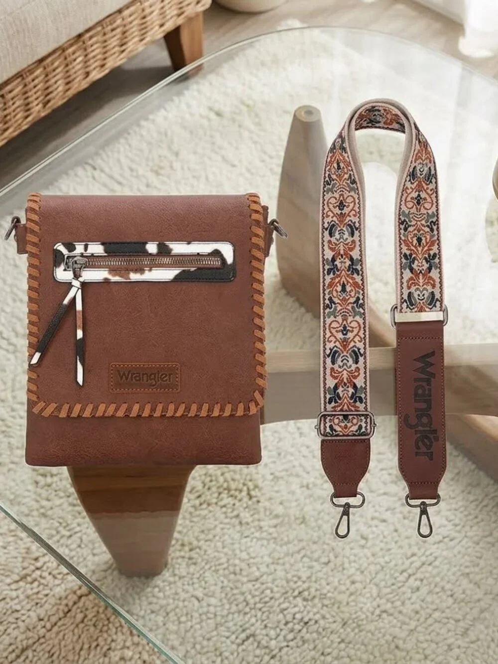 Wrangler Cow-Brown Sugar Vintage Crossbody Shoulder Bag